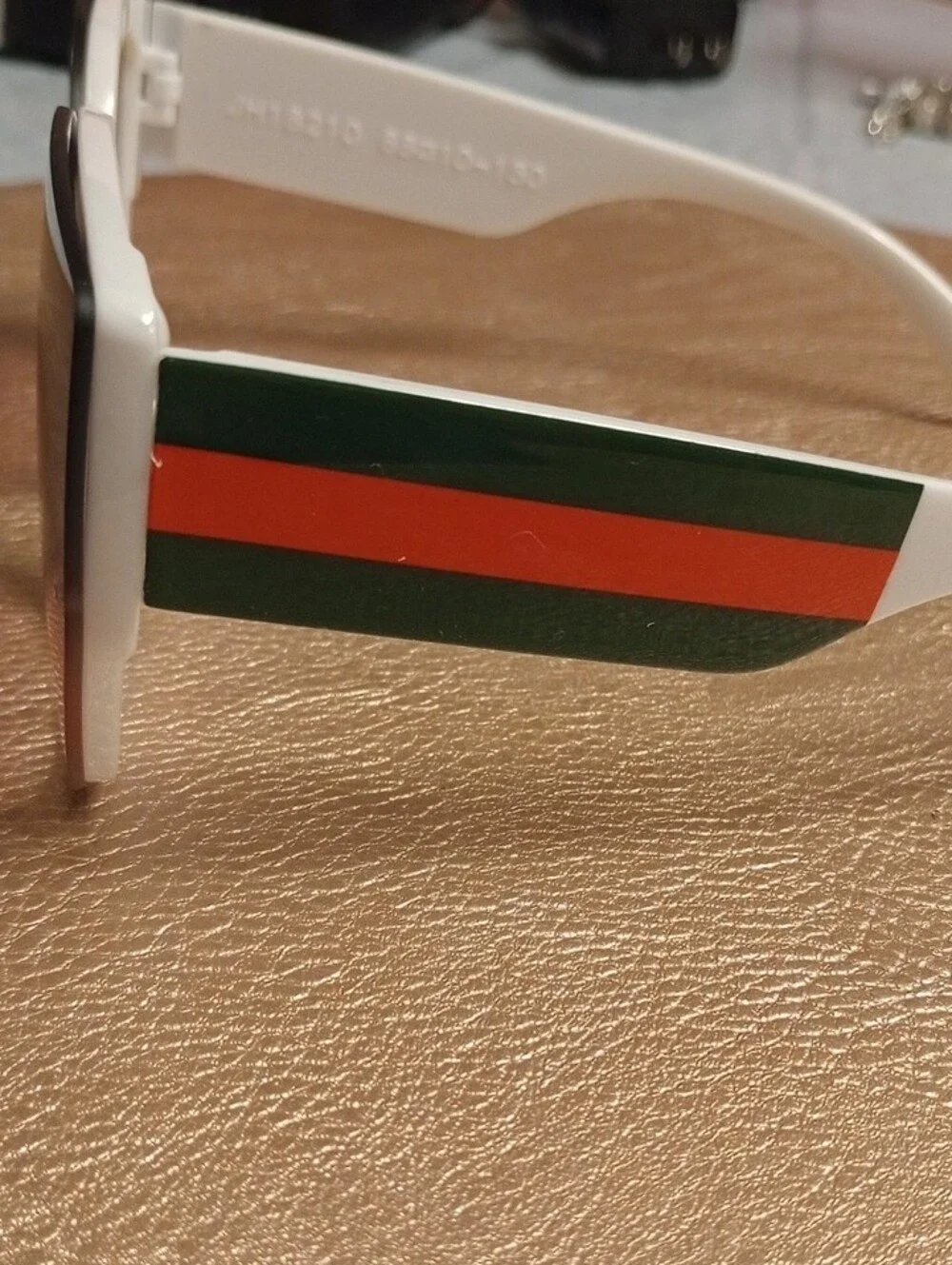 Women's White Frame Sunglasses with Purple , Pink Tint. Green, Red Stripe Lenses